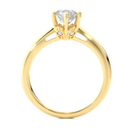 Load image into Gallery viewer, Side profile of 1.50 Ct Round Moissanite Solitaire Engagement Ring In Yellow Gold, highlighting the prong setting.