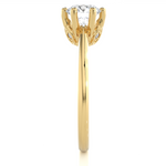 Load image into Gallery viewer, Side profile of 1.50 Ct Round Moissanite Solitaire Engagement Ring In Yellow Gold, highlighting the prong setting.