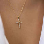 Load image into Gallery viewer, 0.75 Ct Round Cut Moissanite Cross Pendant in Yellow Gold for Women's