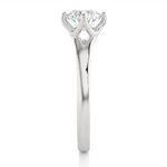 Load image into Gallery viewer, Side profile of 1 Carat Round Moissanite Split Shank Solitaire Engagement Ring In Silver, highlighting the prong setting.