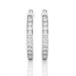 Load image into Gallery viewer, Front view of 1 Carat Round Shape Moissanite C-Hoop Earrings In White Gold, showing full sparkle from aligned round stones.