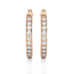 Load image into Gallery viewer, Front view of 1 Carat Round Shape Moissanite C Hoop Earrings In Rose Gold, showing full sparkle from aligned round stones.