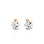 Load image into Gallery viewer, Front view of 1 Ct Basket Set Moissanite Stud Earrings In Rose Gold, with classic four-prong setting. with a classic four-prong setting.