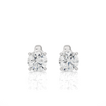 Load image into Gallery viewer, Front view of 1 Ct Basket Set Moissanite Stud Earrings In White Gold, with classic four-prong setting.
