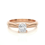 Load image into Gallery viewer, Front view of 1 Ct Princess Moissanite Solitaire Engagement Ring In Rose Gold, highlighting the brilliant center moissanite stone.