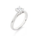 Load image into Gallery viewer, Angled view of 1 Ct Princess Moissanite Solitaire Engagement Ring In Silver, showcasing the band and setting.