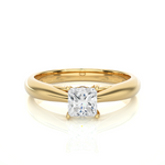 Load image into Gallery viewer, Front view of 1 Ct Princess Moissanite Solitaire Engagement Ring In Yellow Gold, highlighting the brilliant center moissanite stone.