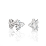 Load image into Gallery viewer, Side view of 2 Carat Round Cut Moissanite Three Stone Stud Earrings In Silver, showing depth and setting details.