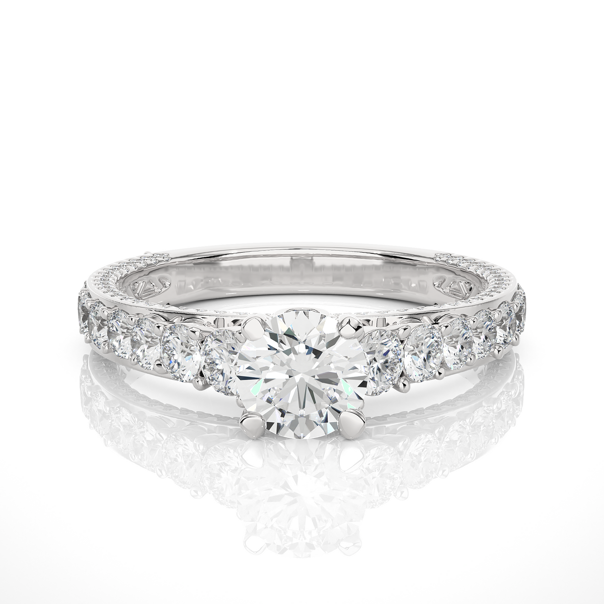 2 ct bridge set moissanite engagement ring with accent in yellow gold