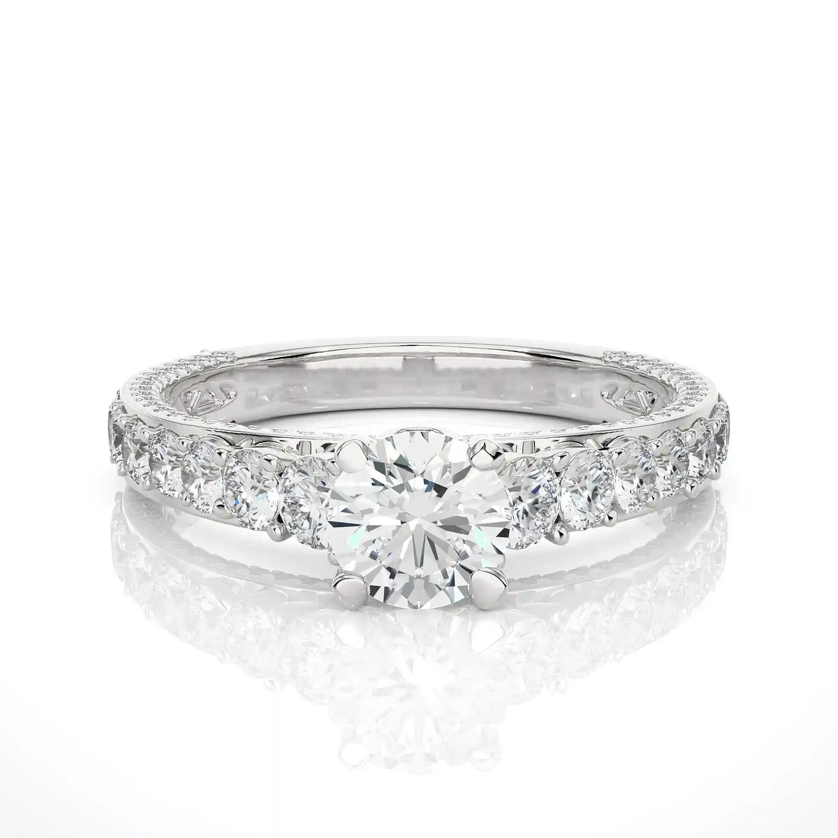 2 ct bridge set moissanite engagement ring with accent in white gold