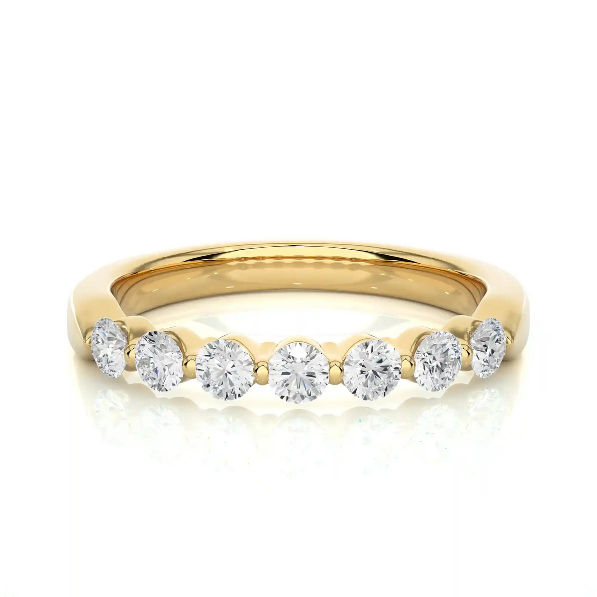 7 stone bar setting moissnaite ring yellow gold