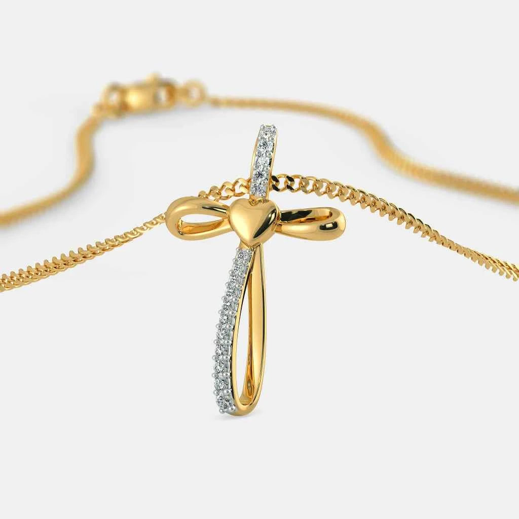1 ct round shape moissanite cross pendant in yellow gold for women