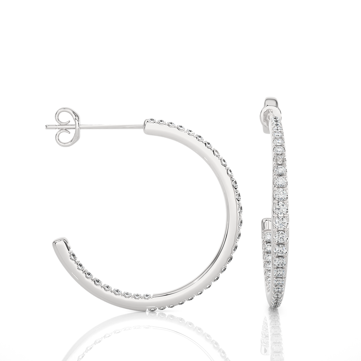 C hoop push back moissanite earrings silver