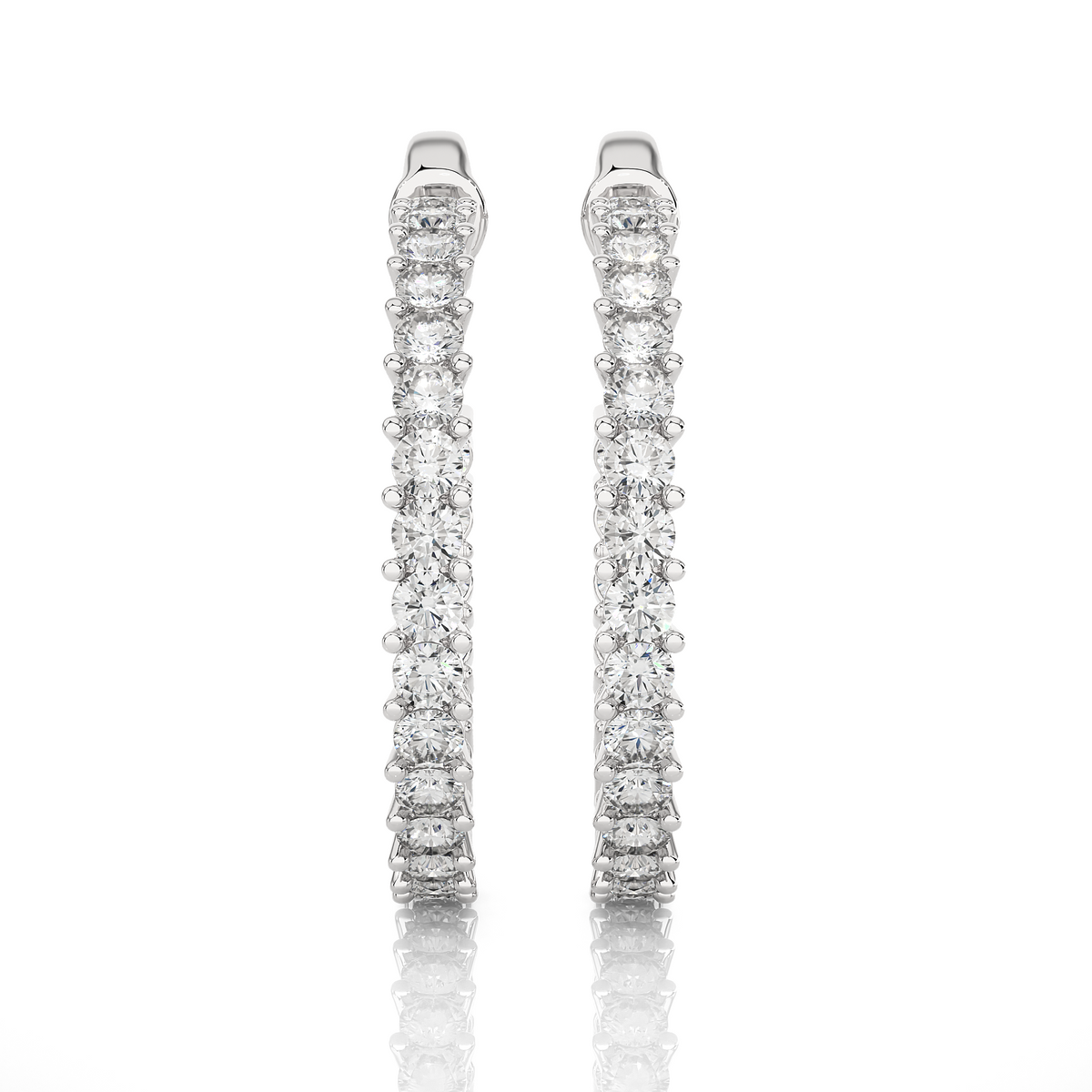2 ct round moissanite surface prong c hoop earrings in white gold