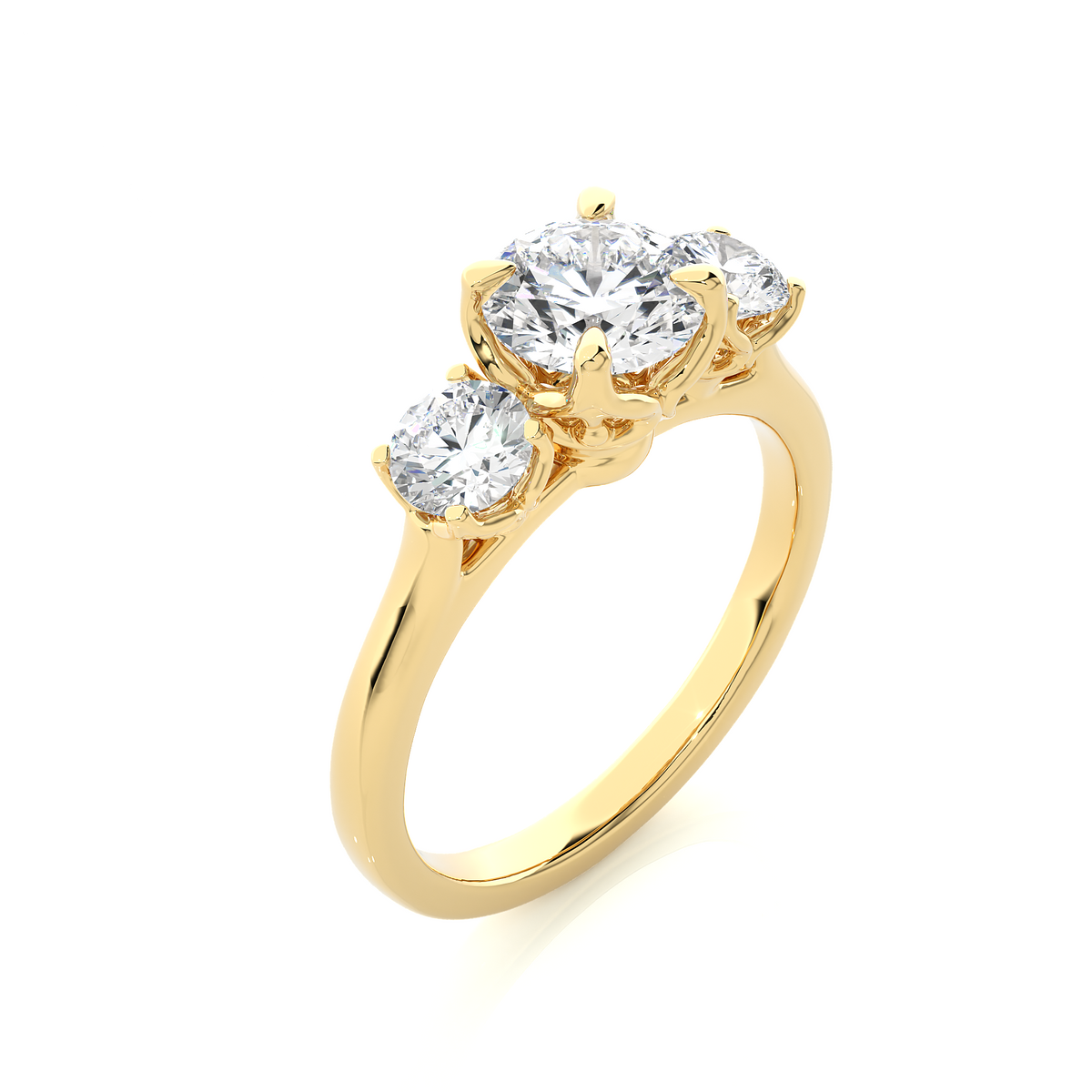 Center claw prong round stone moissanite ring yellow gold