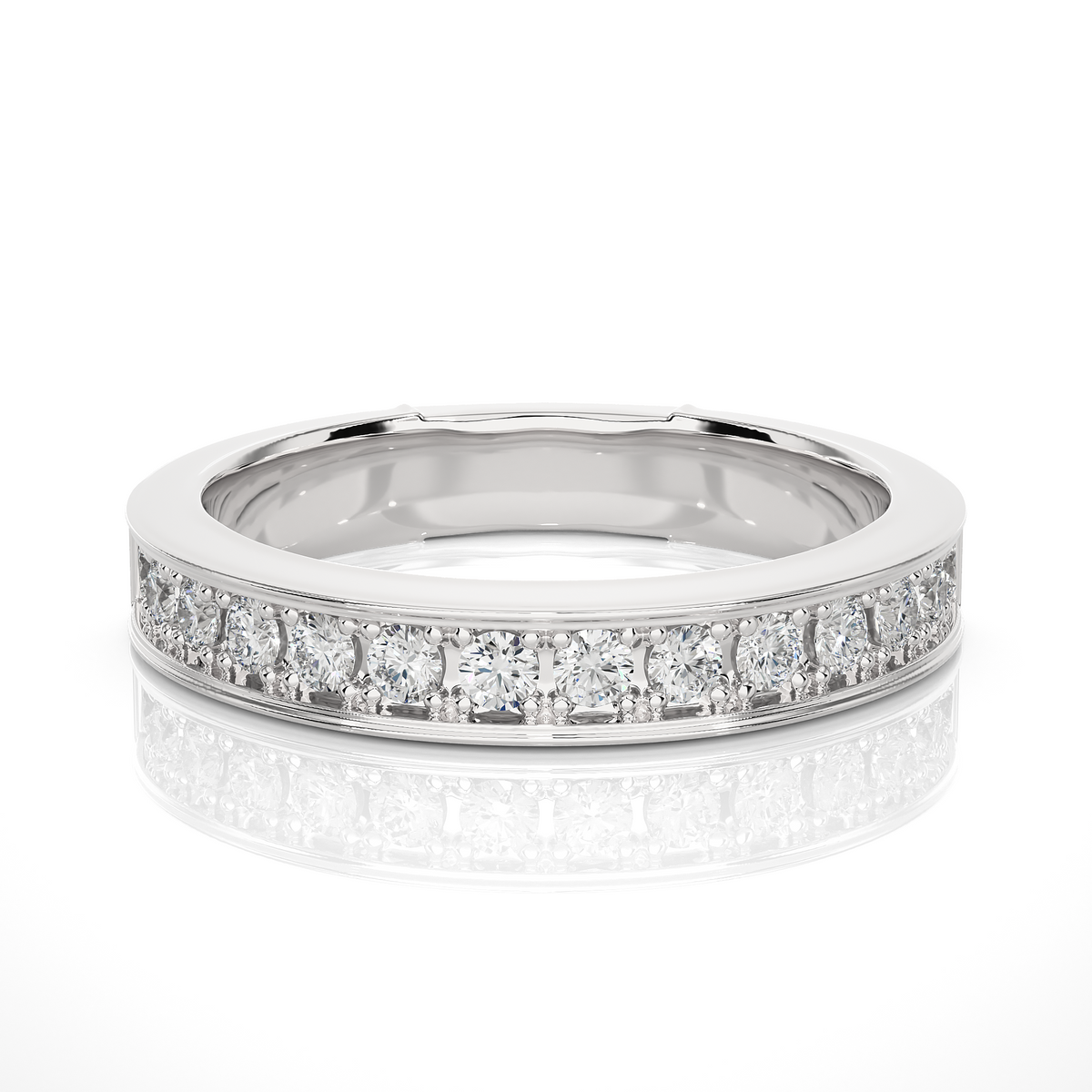 1 ct channel set round moissanite band in white gold