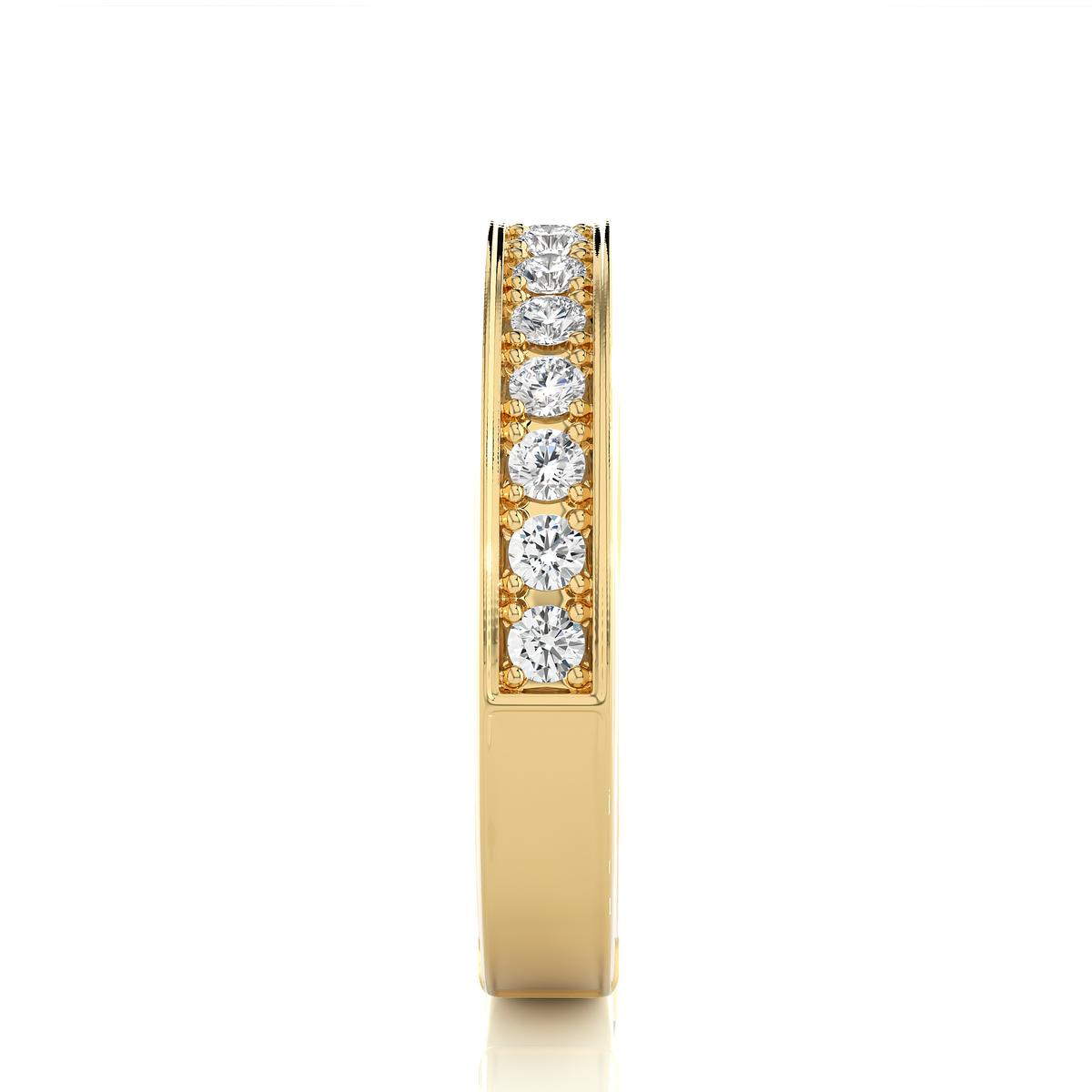 1 ct channel set round moissanite band in yellow gold