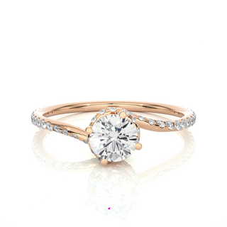 Double halo hidden twisted moissanite ring rose gold