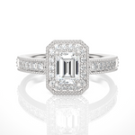 Load image into Gallery viewer, 1.50 Carat Emerald Cut Moissanite Halo Engagement Ring In Yellow Gold