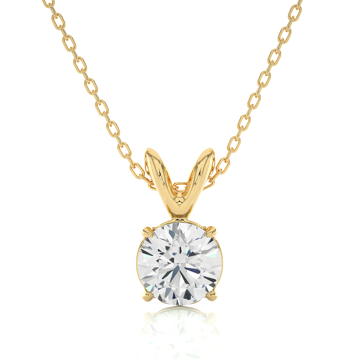 Four prong round moissanite pendant yellow gold