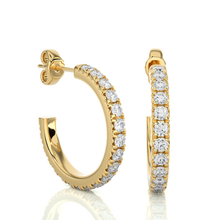 French V-Split C-Hoop Moissanite Earrings yellow gold