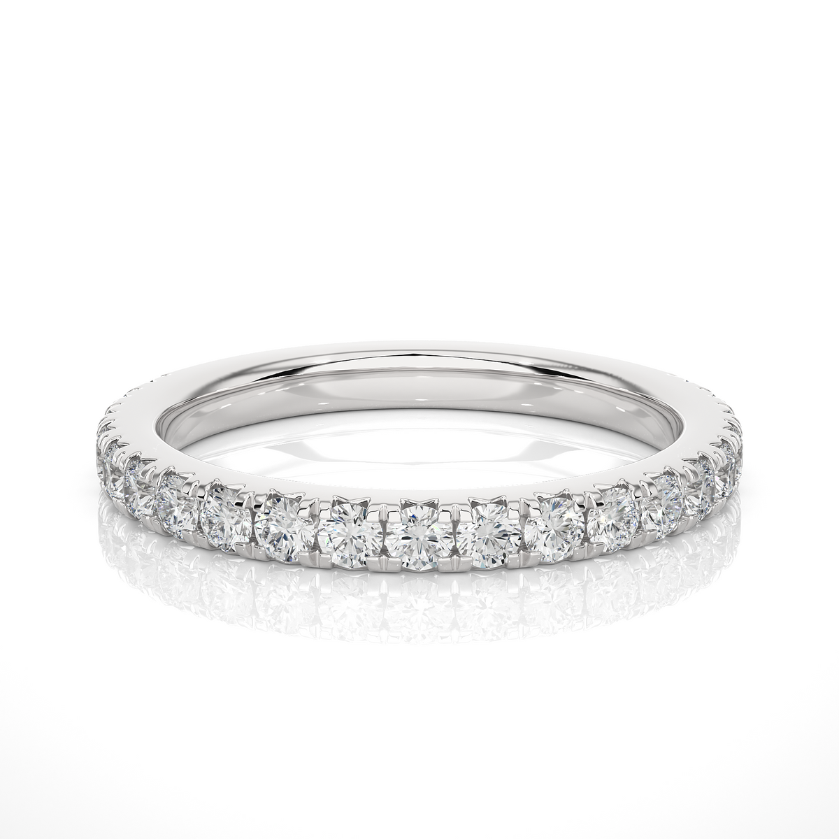 1 carat moissanite eternity band in white gold