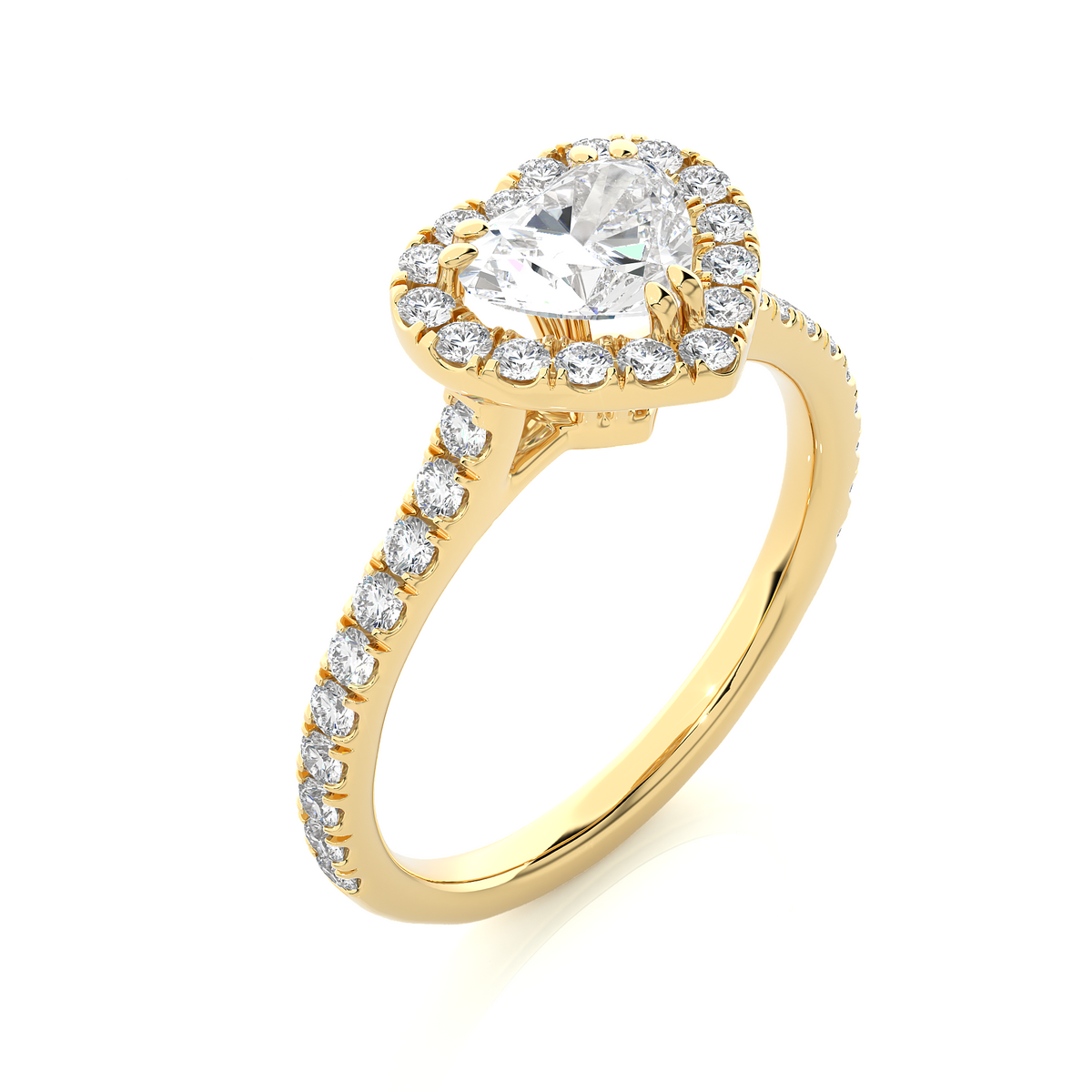 Heart stone halo with accents wedding ring yellow gold