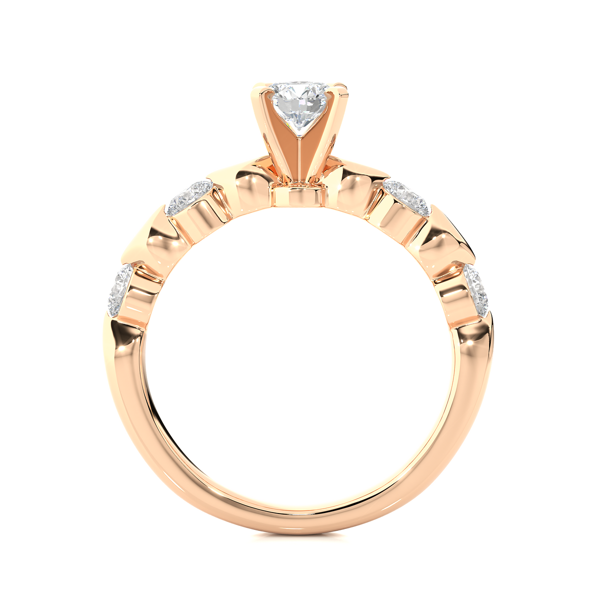 Leaf design with five round stone moissanite ring rose gold