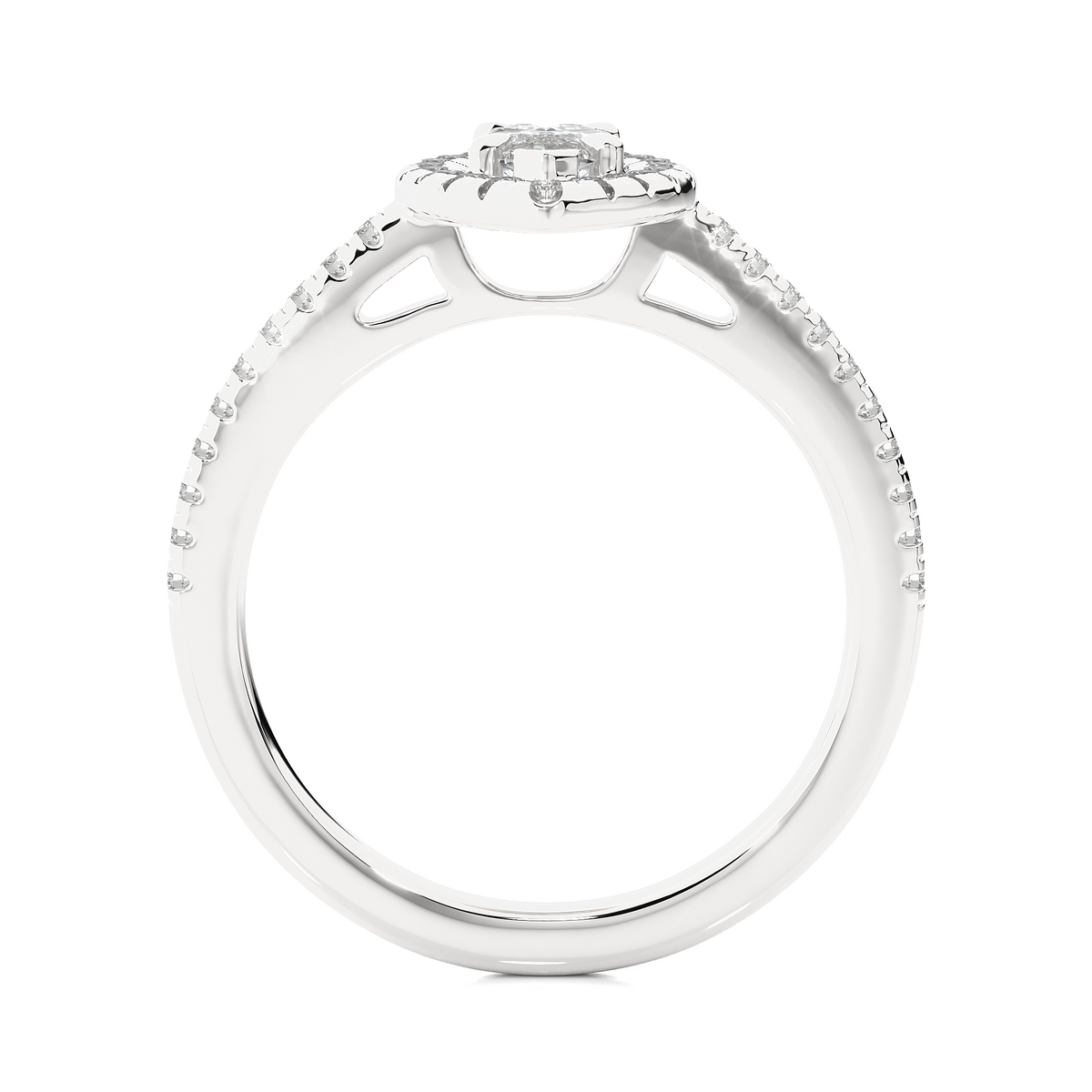 Marquise halo with frech v split moissanite ring silver