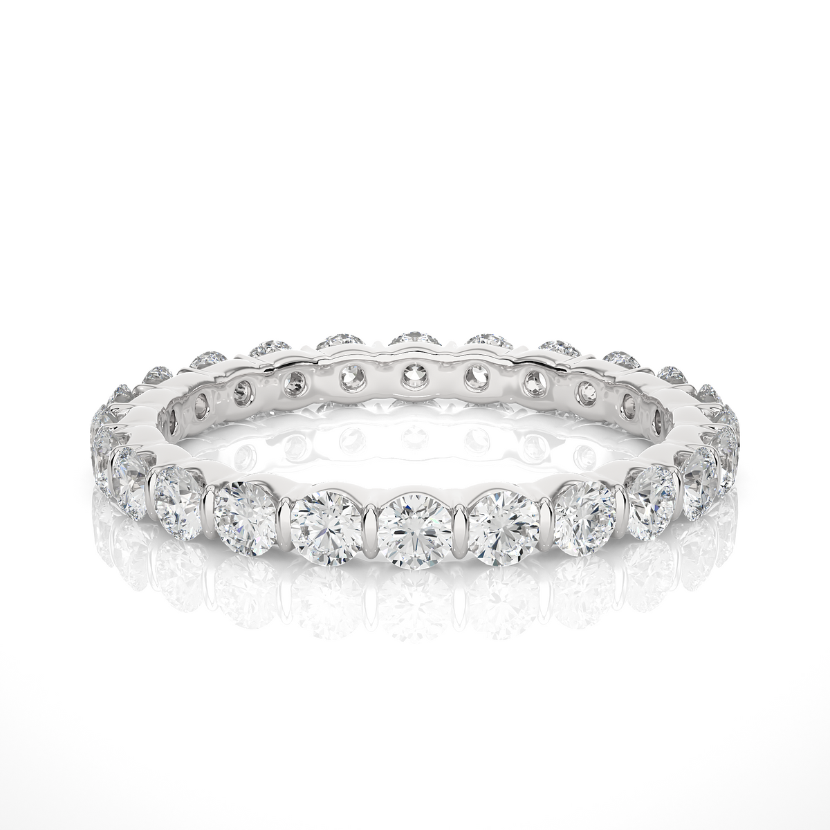 1 ct round cut moissanite bar setting wedding band in silver