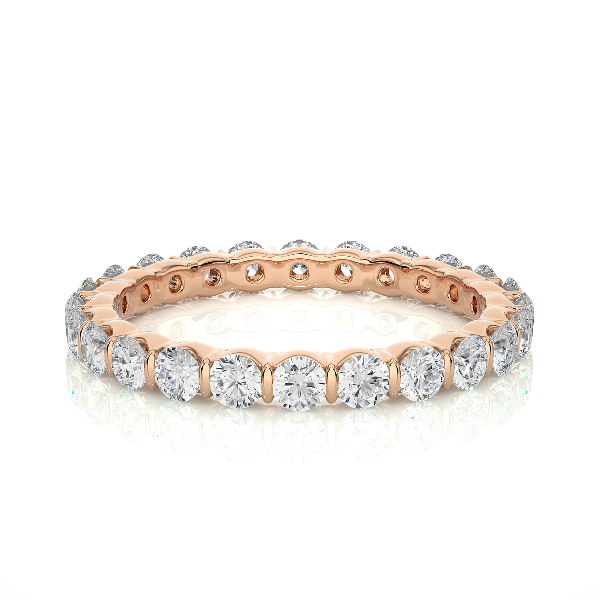 1 ct round cut moissanite bar setting wedding band in rose gold