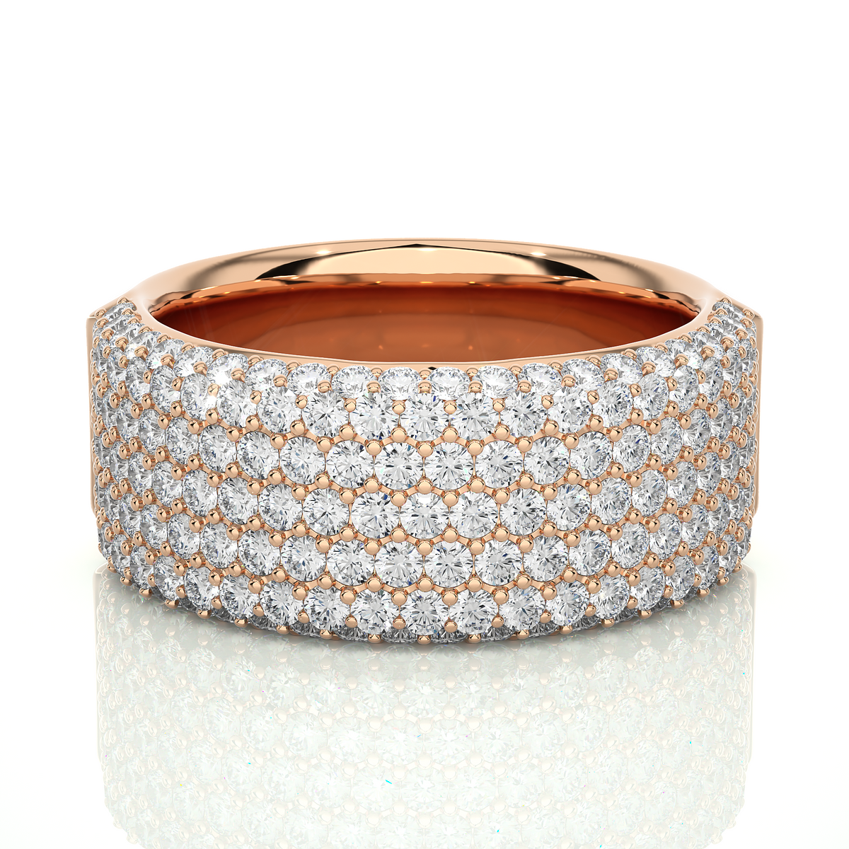 2 carat moissanite micro pave wedding band in rose gold