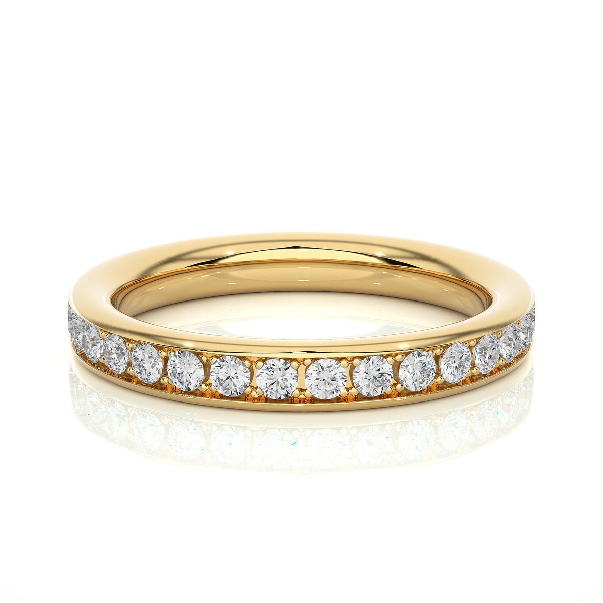 Moissanite ring with bead bright setting yellow gold