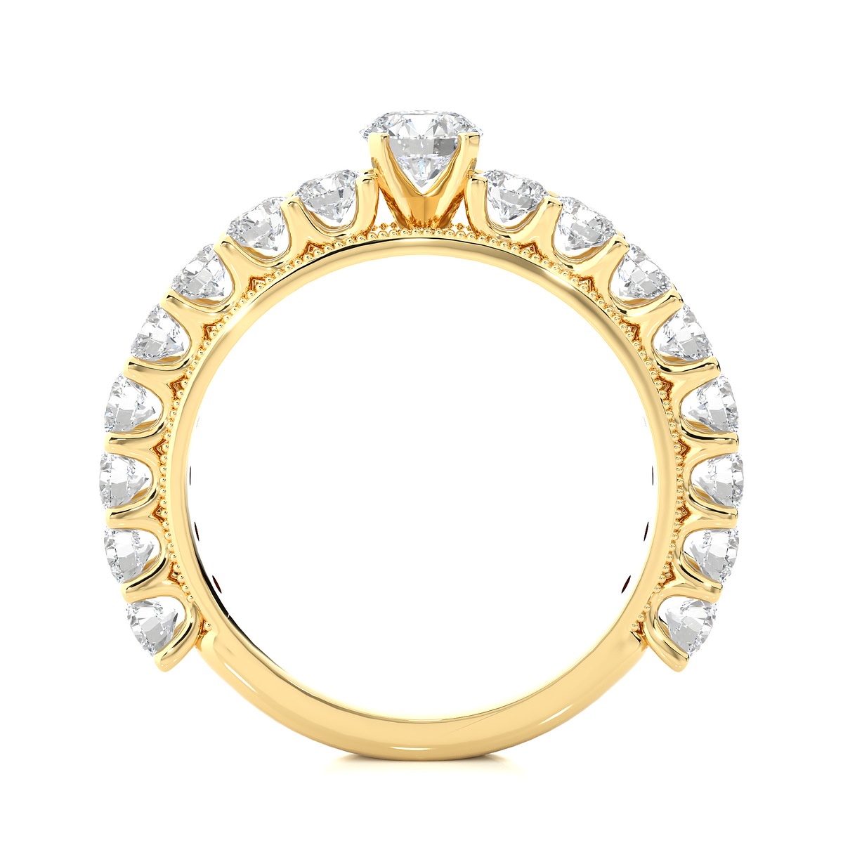 Moissanite round stone with beads engagement ring yellow gold