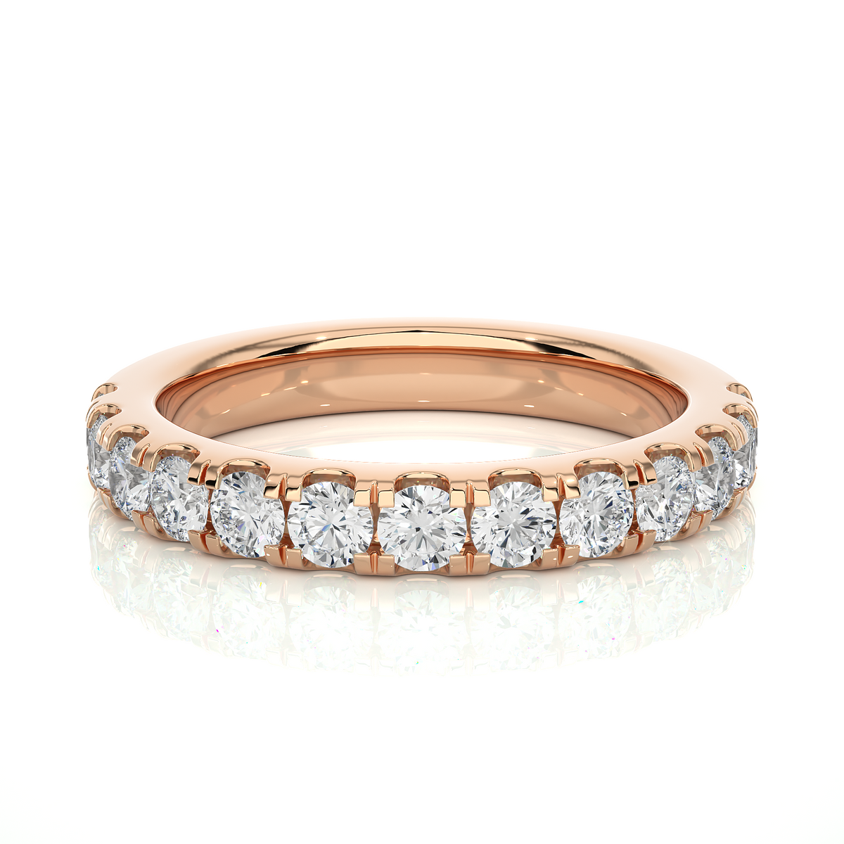 1 ct moissanite v split half eternity band in rose gold