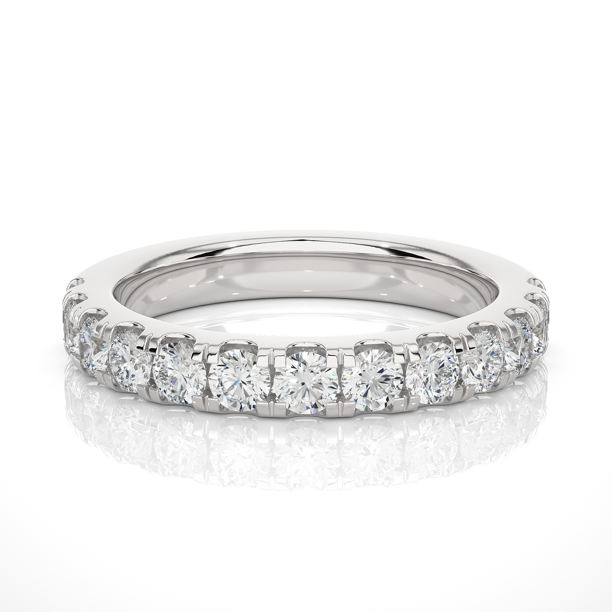 1 ct moissanite v split half eternity band in silver