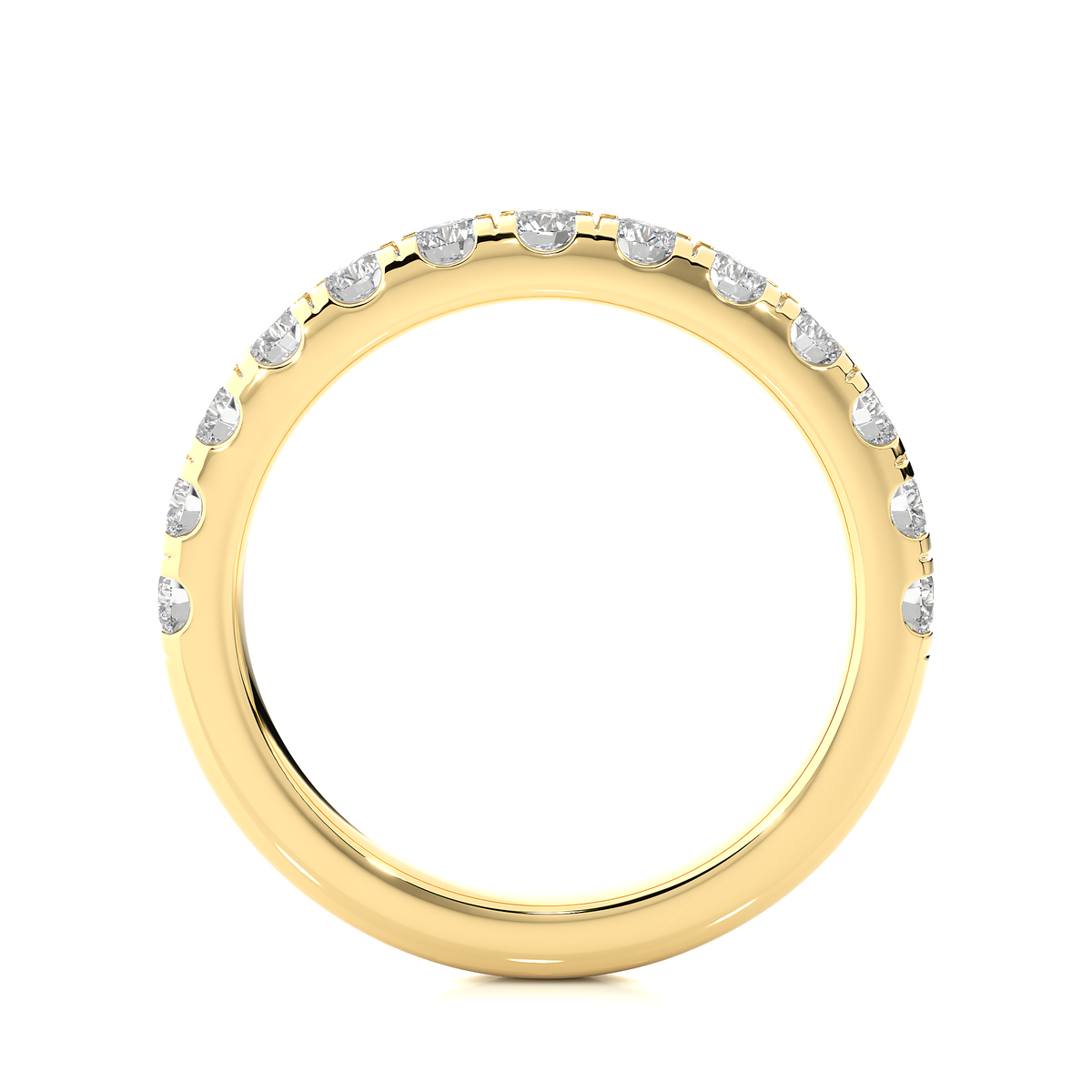 1 ct moissanite v split half eternity band in yellow gold