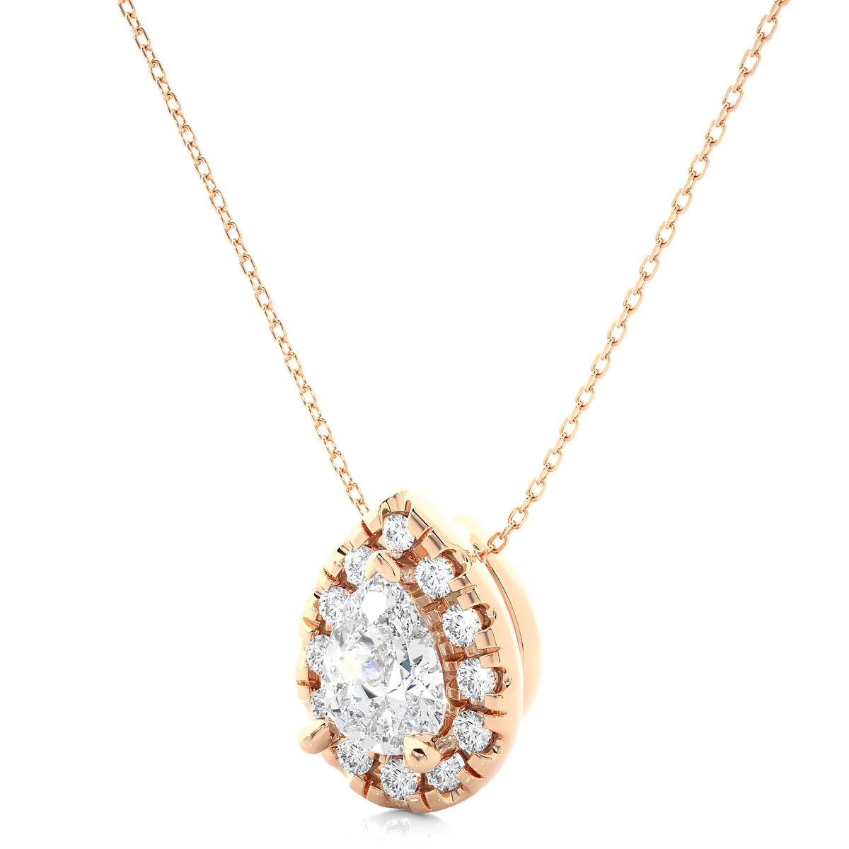 Pear shaped halo moissnaite pendant rose gold