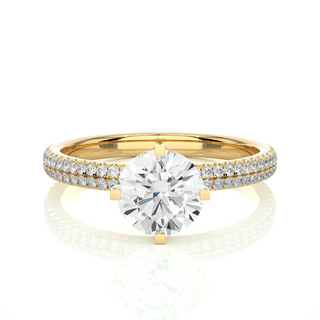 Peg head Four prong moissanite ring with accents yellow gold