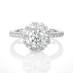 Load image into Gallery viewer, 2 Carat Round Moissanite Halo Pinched Shank Ring In White Gold