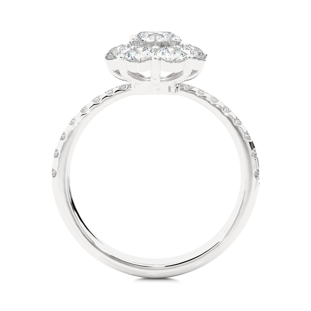Pinched shank flower design moissnaite ring silver