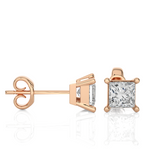 Load image into Gallery viewer, 1 Ct Princess Cut Moissanite Solitaire Stud Earrings In Rose Gold
