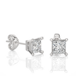 Load image into Gallery viewer, 1 Ct Princess Cut Moissanite Solitaire Stud Earrings In White Gold