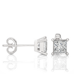 Load image into Gallery viewer, 1 Ct Princess Cut Moissanite Solitaire Stud Earrings In White Gold