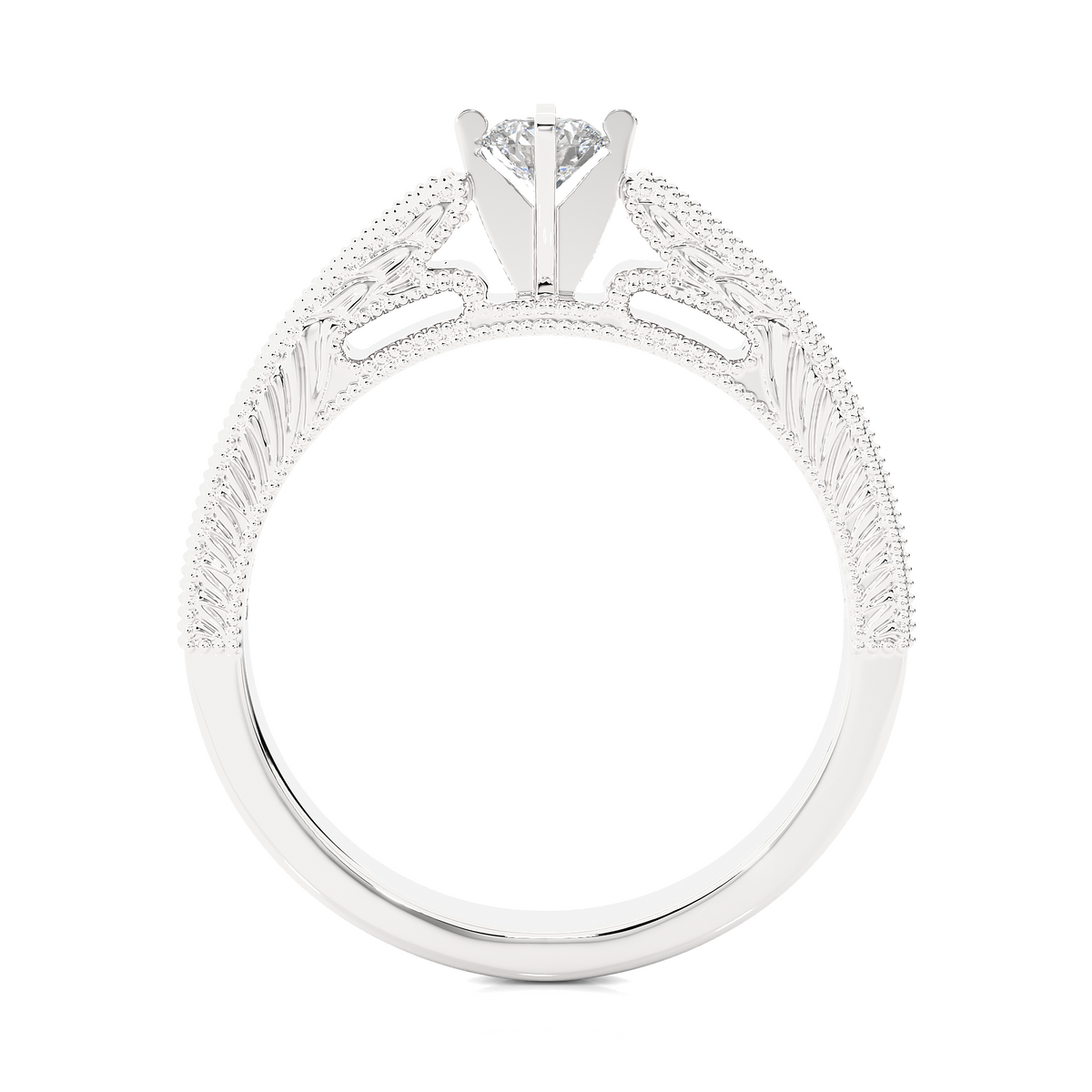 Round cut with beads accent moissanite ring white gold