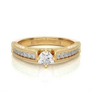 Round Cut with Beads Accent Moissanite Ring yellow gold