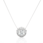 Load image into Gallery viewer, 0.50 Carat Slim Scallop Halo Round Moissanite Pendant In Rose Gold