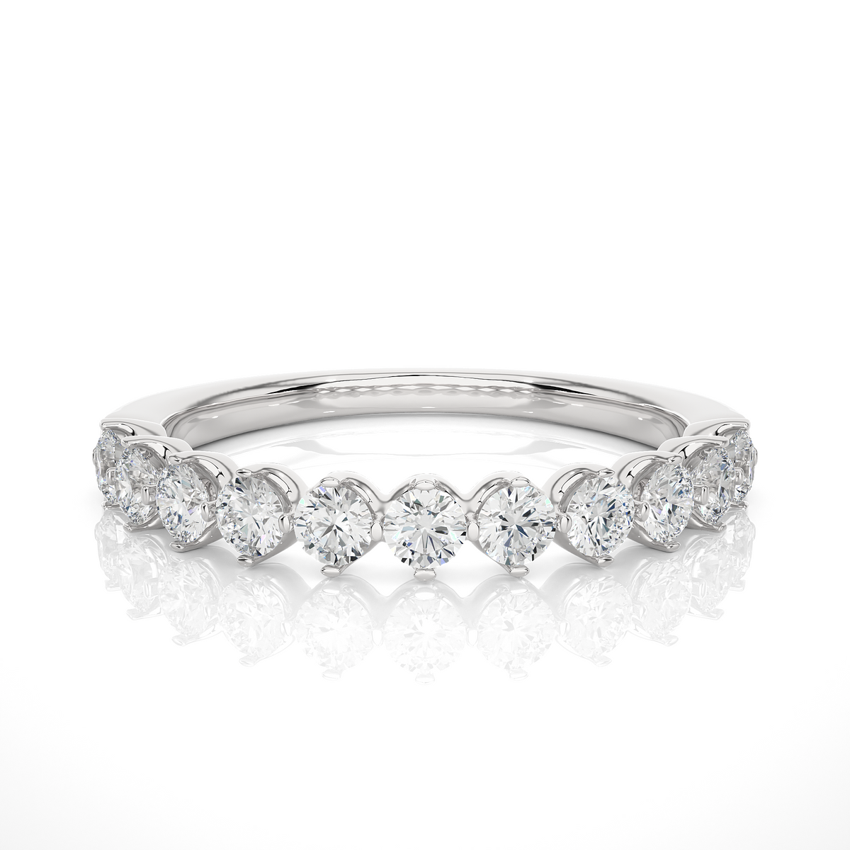 1 ct round moissanite bar set half eternity band in silver