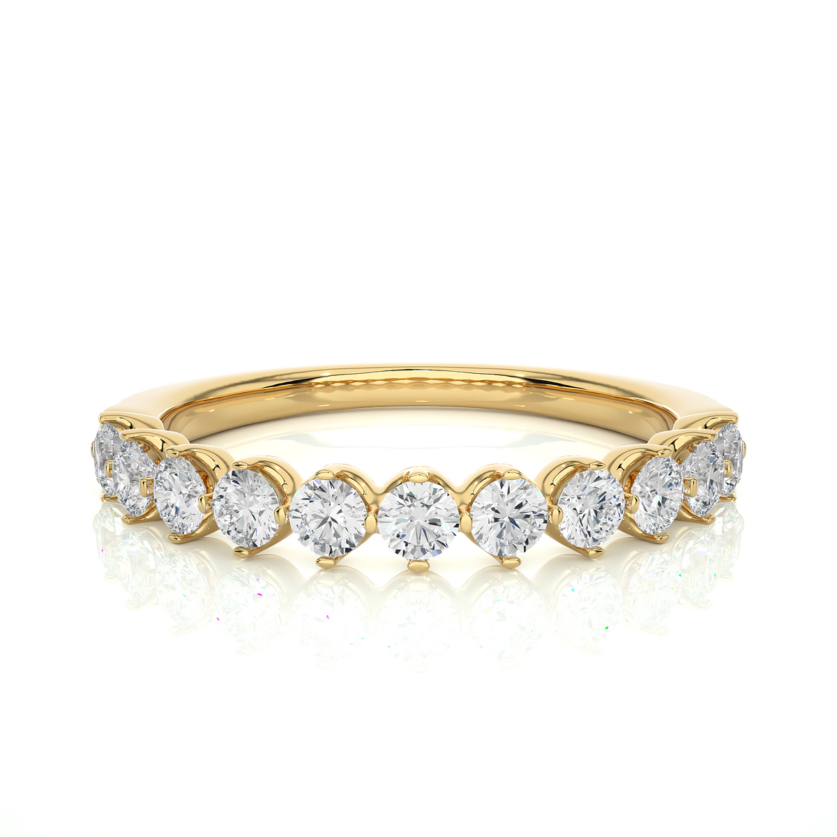 Round stone bar prong moissanite ring yellow gold