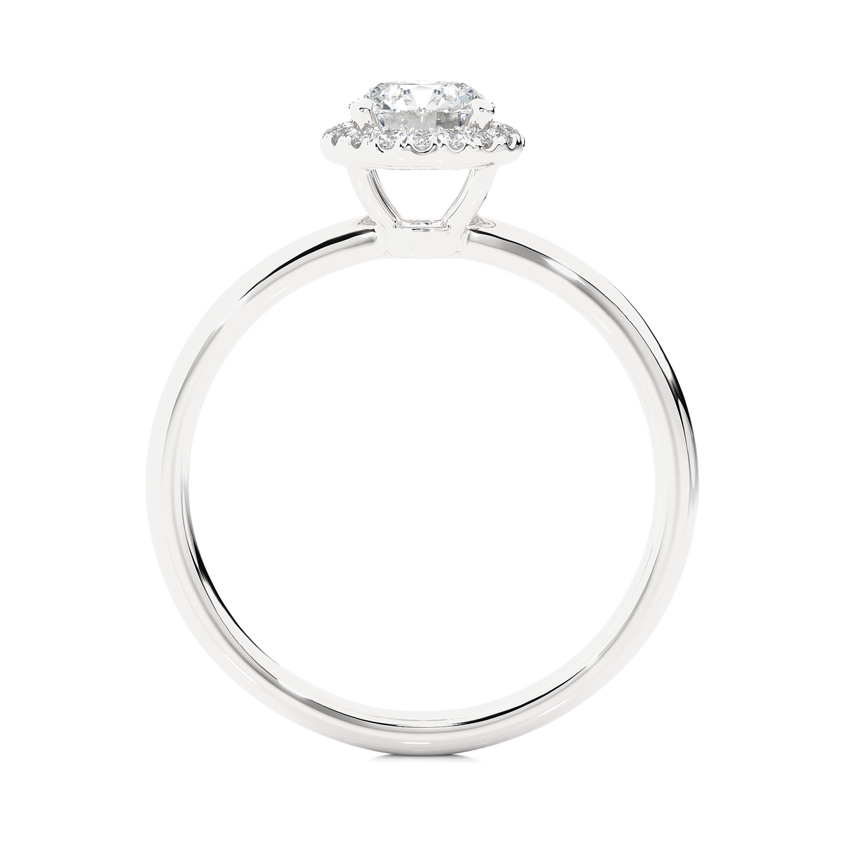Round stone halo with plain band moissanite ring silver